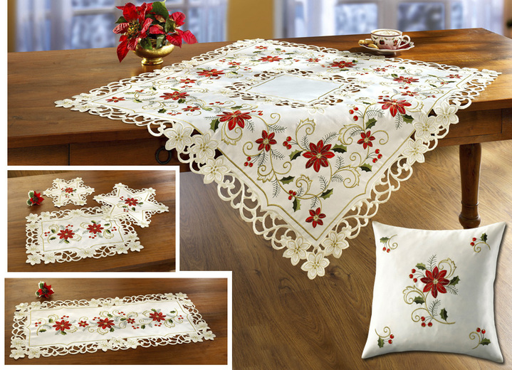 Woontextiel - Tafel- en kamerdecoratie met kerstbloemen, in Größe 101 (Kleedje, 35 x 50 cm) bis 404 (Kussensloop, 40 x 40 cm), in Farbe SECT-MEERKLEURIG