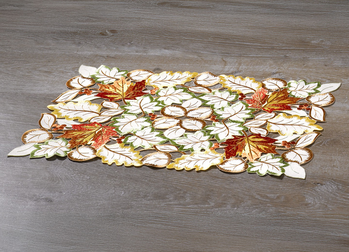 Woontextiel - Tafel- en kamerdecoratie met herfstachtige bladermotieven, in Größe 101 (Kleedje, 35 x 50 cm) bis 404 (Kussensloop, 40 x 40 cm), in Farbe SEKT Ansicht 1