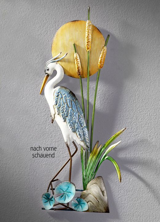 - Wanddecoratie reiger, handbeschilderd, in Farbe BLAUW-WIT, in Ausführung naar voren kijkend Ansicht 1