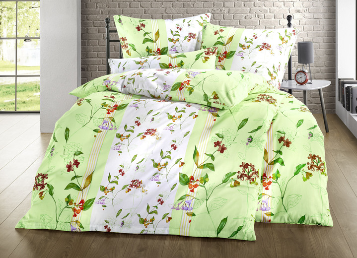 Beddengoed - Satijnen beddengoedset van Mesana, in Größe 111 (40/80 cm + 135/200 cm) bis 115 (80/80 cm + 155/220 cm), in Farbe GRÜN Ansicht 1