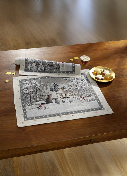 Woontextiel - Tafel- en kamerdecoratie met winterlandschap, in Größe 100 (2 placemats, 33 x 45 cm) bis 404 (Kussensloop, 45 x 45 cm), in Farbe CREME Ansicht 1