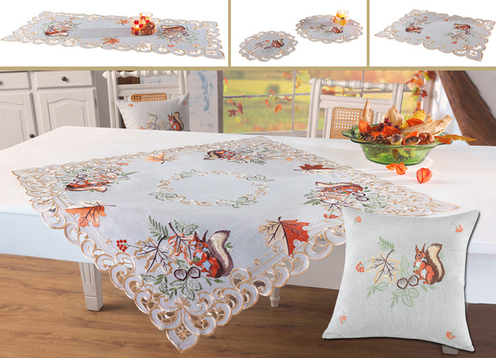 Woontextiel - Uitgebreid vervaardigde tafel- en kamerdecoratie, in Größe 101 (Kleedje, 35 x 50 cm) bis 404 (Kussensloop, 40 x 40 cm), in Farbe GRIJS