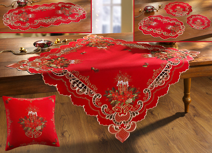 Woontextiel - Feestelijk vormgegeven tafel- en kamerdecoratie, in Größe 101 (Kleedje ovaal, 35 x 50 cm) bis 404 (Kussensloop, 40 x 40 cm), in Farbe ROOD