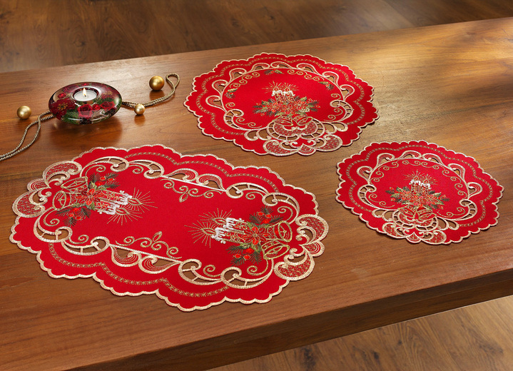 Woontextiel - Feestelijk vormgegeven tafel- en kamerdecoratie, in Größe 101 (Kleedje ovaal, 35 x 50 cm) bis 404 (Kussensloop, 40 x 40 cm), in Farbe ROOD Ansicht 1