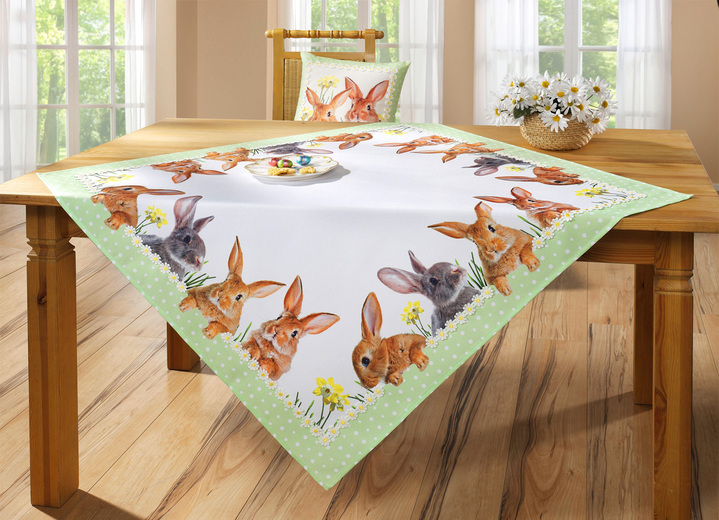 Woontextiel - Tafel- en kamerdecoratie met konijnenmotieven, in Größe 101 (2 x placemats, 35 x 50 cm) bis 250 (tafellaken rond, ؠ150 cm), in Farbe WIT-MULTICOLOR Ansicht 1