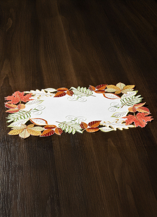 Woontextiel - Herfst tafel- en kamerdecoratie met bladmotieven, in Größe 101 (Kleedje, 35 x 50 cm) bis 404 (Kussensloop, 40 x 40 cm), in Farbe WIT-MULTICOLOR Ansicht 1