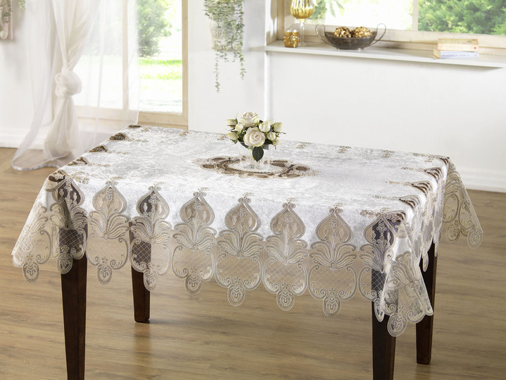 Woontextiel - Tafelkleed of kussenhoes met subtiel bewerkte motieven, in Größe 135 (Tafellaken 110 x 160 cm) bis 404 (Kussensloop, 40 x 40 cm), in Farbe CRÈME Ansicht 1