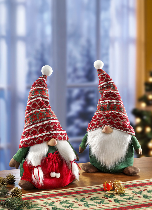 Kerstmis - Kabouter van textielmateriaal, set van 2, in Farbe ROOD-GROEN