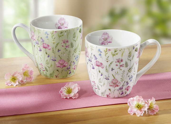 Porselein - Mokken met handvat en lentebloemig motief, set van 2, in Farbe MULTICOLOR Ansicht 1
