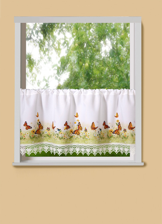 Korte gordijnen - kort gordijn met gehaakt kant, in Größe 662 (H 30 x B 120 cm) bis 827 (H 50 x B 120 cm), in Farbe MULTICOLOR