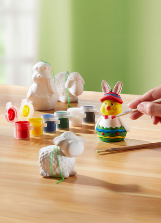 Schilderijset met keramische paasfiguren