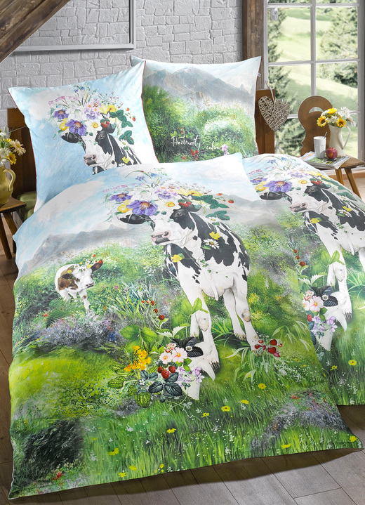 Beddengoed - Beddengoedset met zomerweidemotief, in Größe 112 (80 x 80 cm + 135 x 200 cm) bis 114 (80 x 80 cm + 155 x 200 cm), in Farbe MEERKLEURIG Ansicht 1
