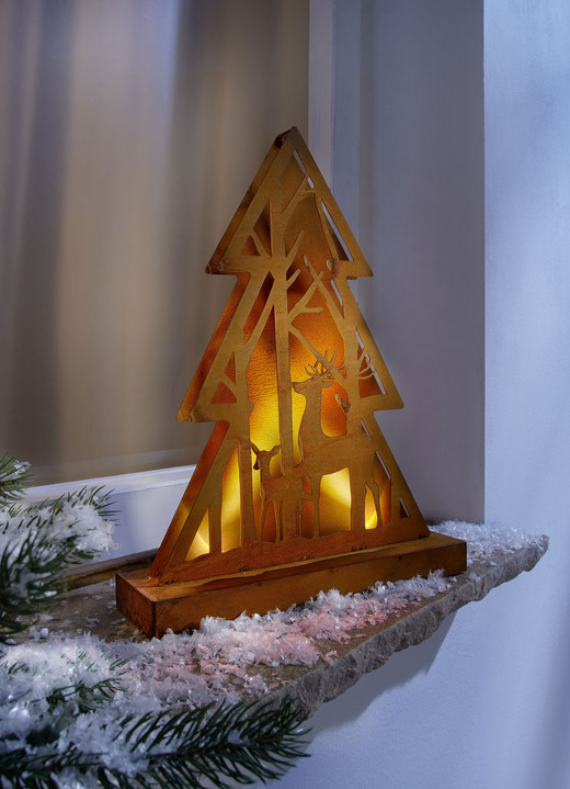 Kerstmis - Bossilhouet met LED-verlichting, in Farbe BRUIN