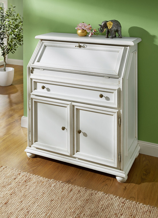 Bureaumeubels - Deels stevige secretaire met metalen knopen, in Farbe ANTIQUE-WIT Ansicht 1