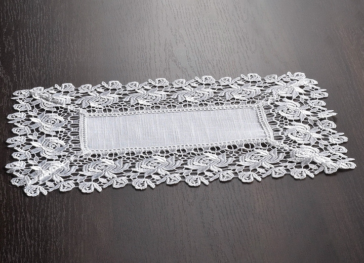 Woontextiel - Tafel- en kamerdecoratie met kanten rand, in Größe 101 (Kleedje, 35 x 50 cm) bis 404 (Kussensloop, 40 x 40 cm), in Farbe SEKT Ansicht 1