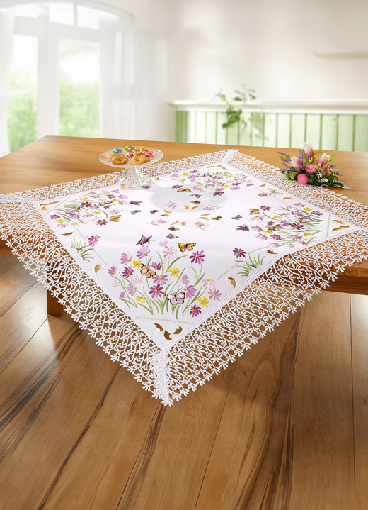 Woontextiel - Tafel- en kamerdecoratie met kanten rand, in Größe 101 (Kleedje, 35 x 50 cm) bis 404 (Kussensloop, 40 x 40 cm), in Farbe WIT-MULTICOLOR Ansicht 1