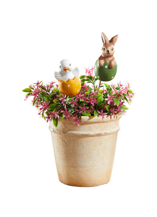 Pasen - Lentedecoratie set van 2, gemaakt van terracotta, in Farbe GROEN-ORANJE, in Ausführung Set van 2 decoratieve stokjes Ansicht 1