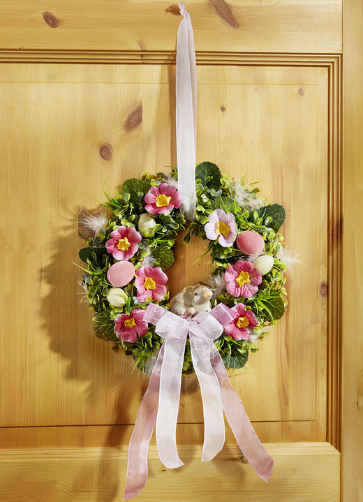 Decoratie - Wandkrans met keramiek konijntjes, in Farbe GROEN-ROZE