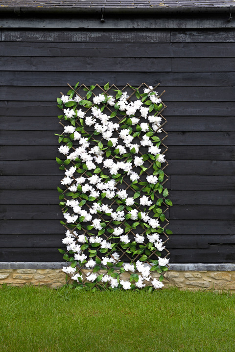 Tuindecoraties - Wandrooster gemaakt van bladeren en bloemen, in Farbe BRAUN-GRÜN-WEISS, in Ausführung Kirschblüten klein Ansicht 1