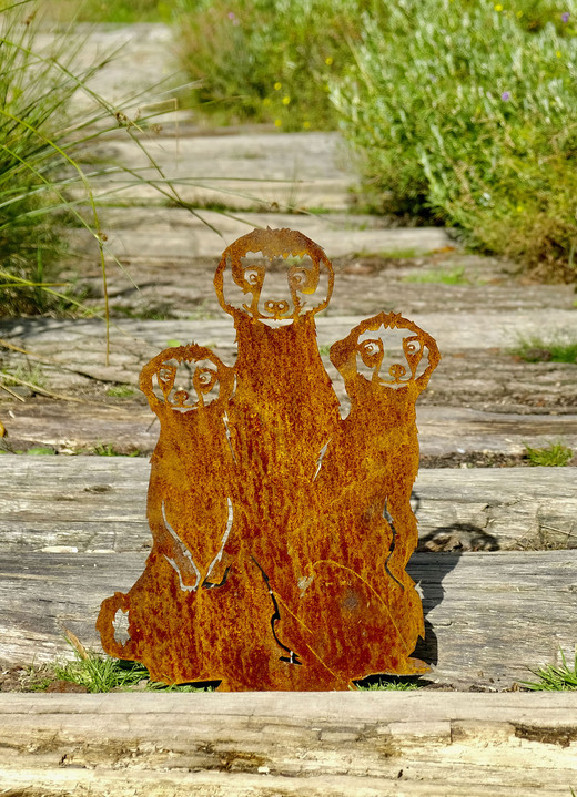 Tuindecoraties - Meerkat-trio van speciaal staal, in Farbe ROESTVRIJ STAAL/ZILVER Ansicht 1