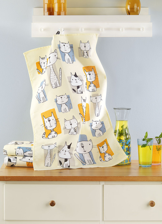 Vaatdoeken - Set van 3 leuke kattentheedoeken, in Farbe MULTICOLOR