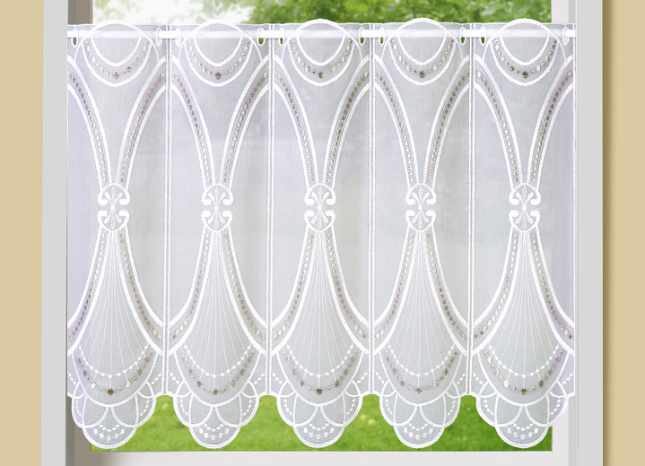 Korte gordijnen - Gatsby kort gordijn met echt borduurwerk, in Größe 790 (45 x 125 cm) bis 859 (60x155 cm), in Farbe WITTE TAUPE