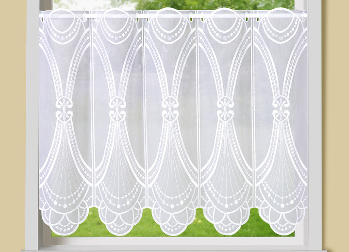Korte gordijnen - Gatsby kort gordijn met echt borduurwerk, in Größe 790 (45 x 125 cm) bis 859 (60x155 cm), in Farbe WIT-WIT Ansicht 1