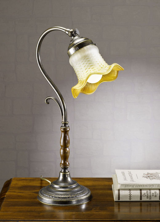 Tafellampen - Tafellamp met lampenkap van glas, in Farbe BRONS