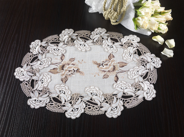 Woontextiel - Tafel- en kamerdecoratie met kanten rand, in Größe 100 (ovale kleedjes, 30 x 45 cm) bis 404 (Kussensloop, 40 x 40 cm), in Farbe BEIGE Ansicht 1