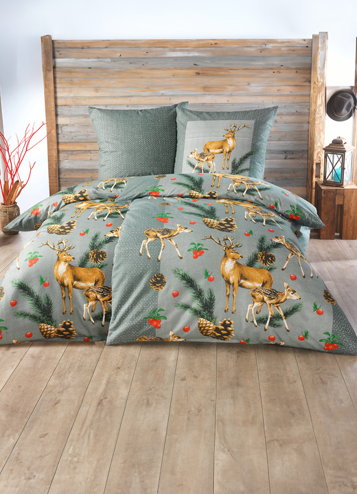 Beddengoed - Beaver beddengoedset van Dobnig, in Größe 111 (40 x 80 + 135 x 200 cm) bis 115 (80 x 80 + 155 x 220 cm), in Farbe GROEN Ansicht 1