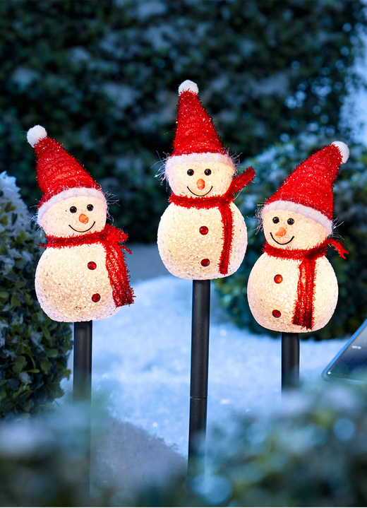 - Sneeuwpop op zonne-energie, set van 3, in Farbe WIT-ROOD