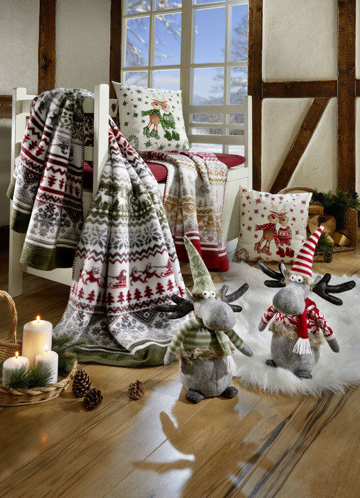 Decoratiekussens & slopen - Kussenhoes met rendierpaar in fluweellook, in Farbe ROOD Ansicht 1