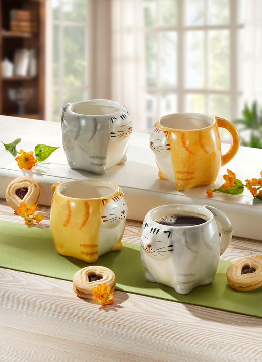 Cadeau-ideeën - Kattenmok, set van 2, gemaakt van hoogwaardig keramiek, in Farbe ORANGE-WEISS Ansicht 1