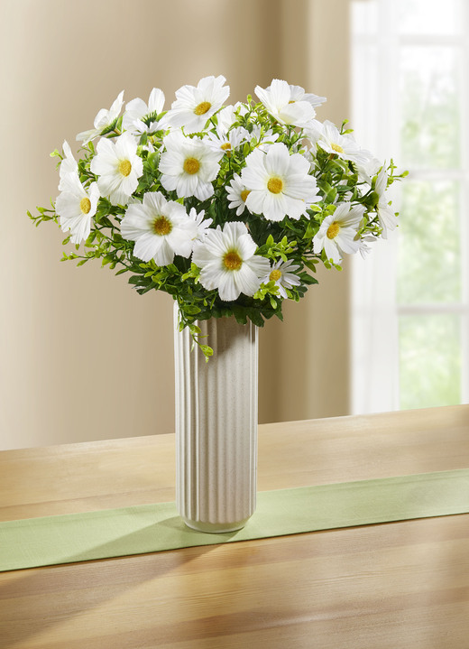 Kunst- & textielplanten - Cosmea-struik in keramische vaas, in Farbe WEISS