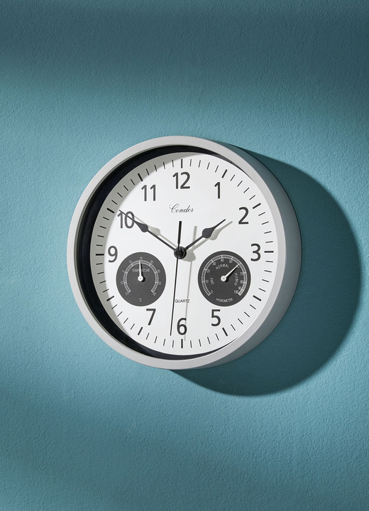 Horloges - Wandklok met thermometer en hygrometer, in Farbe WEISS-GRAU