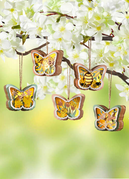 - Verlichte houten hanger, set van 5, in Farbe NATUURLIJK GROEN