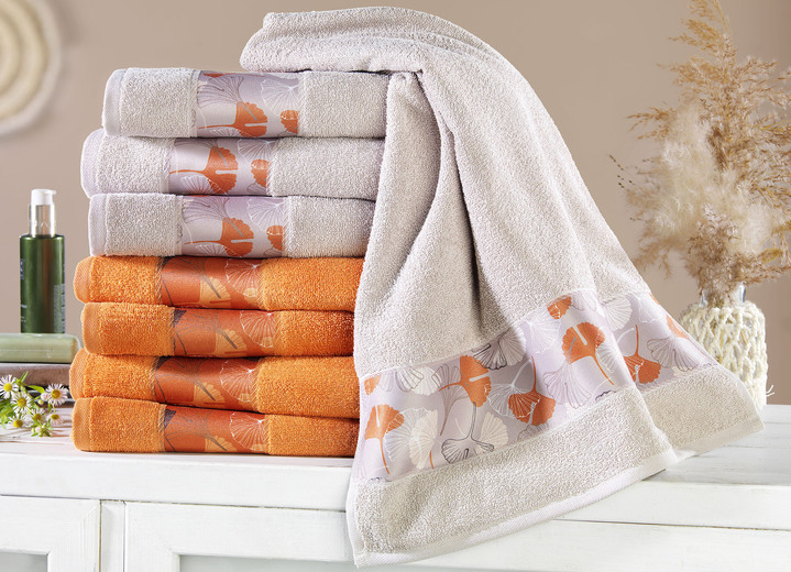 Badstof handdoeken - Badstofserie met bedrukte polyesterrand, in Größe 200 (1 handdoek, 50 x 100 cm) bis 205 (5-delige voordeelset), in Farbe BEIGE