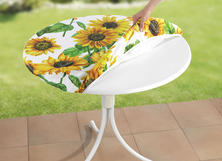 Tuin tafelkleden - Gespannen tafelkleed met zonnebloemmotief, in Größe 150 (ø 70–86 cm) bis 190 (diameter 85-105 cm), in Farbe MEERKLEURIG Ansicht 1