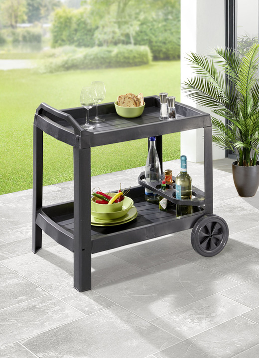 Tuinmeubels - Serveerwagen met geïntegreerde flessenhouder, in Farbe ANTRACIET Ansicht 1