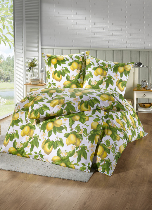 - Beddengoedset aan beide zijden bedrukt met een citroendessin, in Größe 112 (80 x 80 cm + 135 x 200 cm) bis 115 (80 x 80 cm + 155 x 220 cm), in Farbe GEEL Ansicht 1