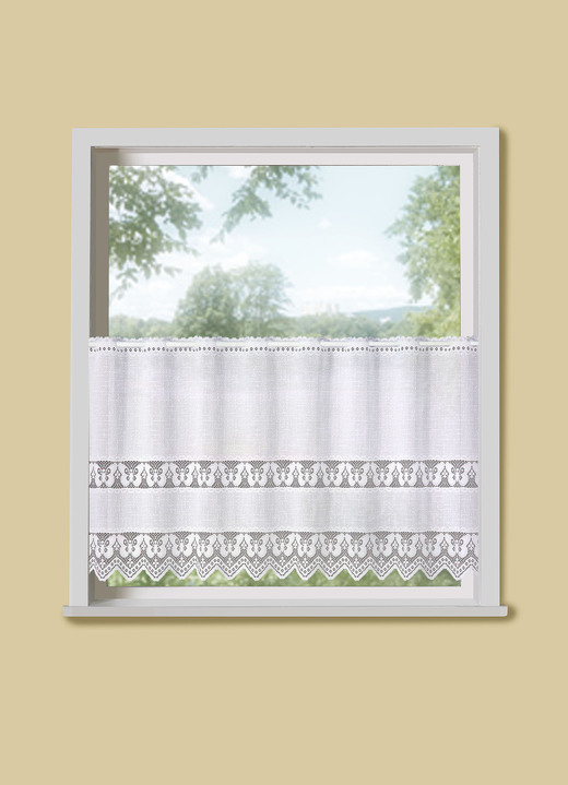 Korte gordijnen - Kort gordijn met vlinderkant en staafdoorvoer, in Größe 660 (H28 x 100 cm) bis 792 (H48xB150 cm), in Farbe WEISS