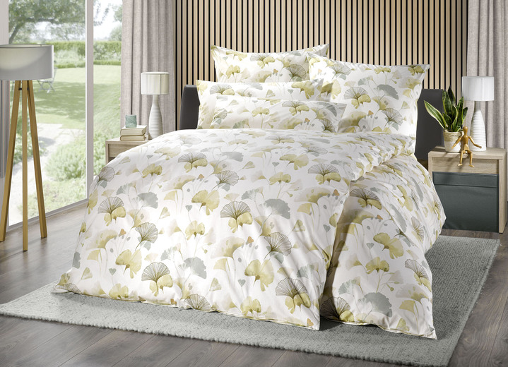 Beddengoed - Beddengoedset met ginkgobladmotief, in Größe 111 (40 x 80 cm + 135 x 200 cm) bis 115 (80 x 80 cm + 155 x 220 cm), in Farbe BEIGE Ansicht 1