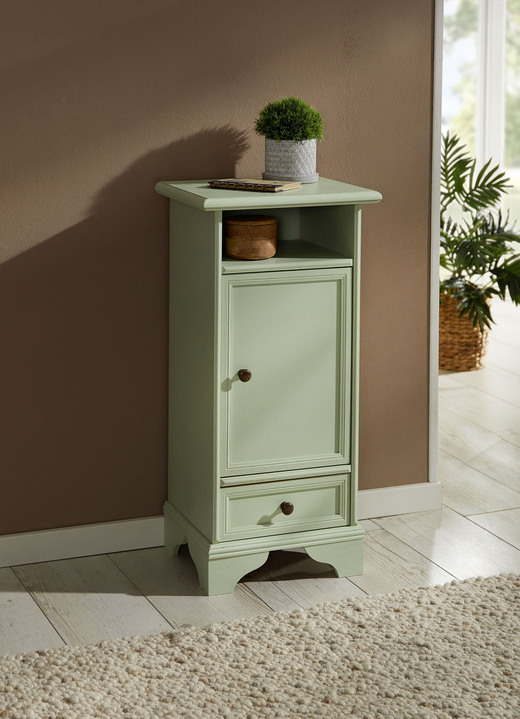 Meubels - Deels massieve ladekast serie, in Farbe PASTELLGRÜN, in Ausführung Commode, 1 deur Ansicht 1