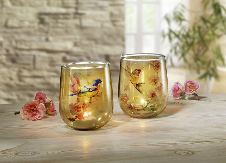 Cadeau-ideeën - Glazen lantaarn met vogeltafereel, set van 2, in Farbe BUNT Ansicht 1