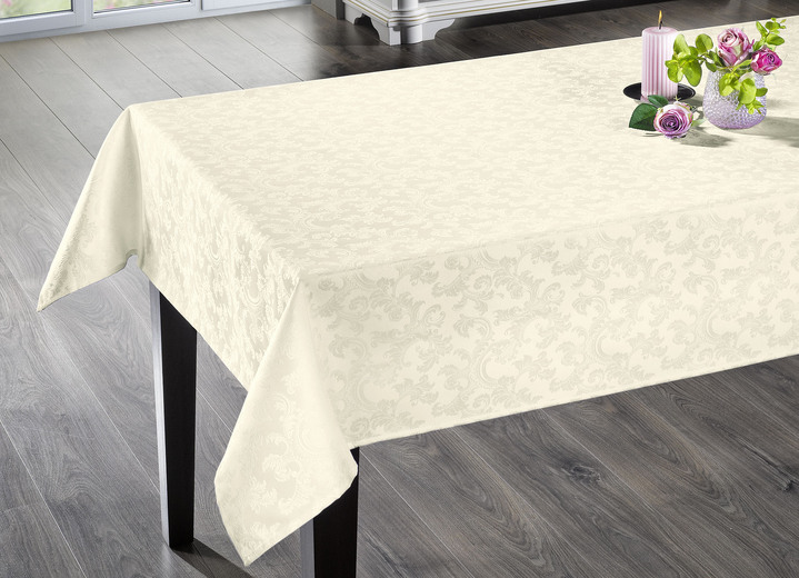 Tafellakens - Strijkvrij tafelkleed met vlekwerende afwerking, in Größe 130 (loper, 40x140 cm) bis 220 (Tafellaken ovaal, 155 x 220 cm), in Farbe CHAMPAGNE Ansicht 1
