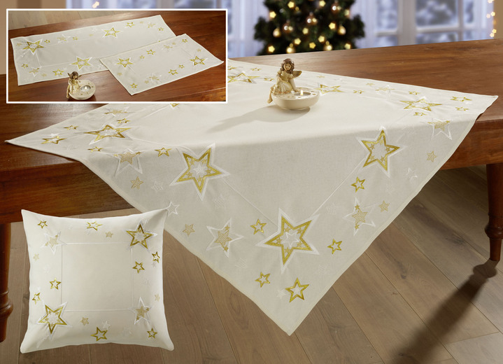 Tafellakens - Tafel- en kamerdecoratie, in Größe 101 (Kleedje, 35 x 50 cm) bis 404 (Kussensloop, 40 x 40 cm), in Farbe CREME-GOLD Ansicht 1