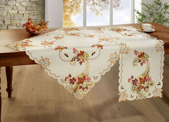 Woontextiel - Kleurrijk geborduurde tafel- en kamerdecoratie, in Größe 101 (Kleedje, 35 x 50 cm) bis 404 (Kussensloop, 40 x 40 cm), in Farbe ECRU-BUNT Ansicht 1