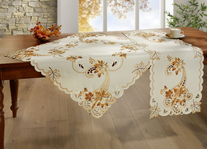 Woontextiel - Kleurrijk geborduurde tafel- en kamerdecoratie, in Größe 101 (Kleedje, 35 x 50 cm) bis 404 (Kussensloop, 40 x 40 cm), in Farbe ECRU-BRAUN Ansicht 1