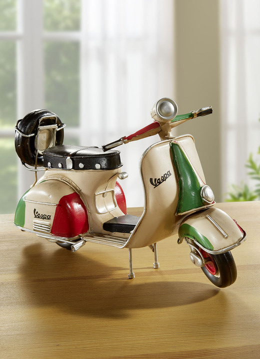 Cadeau-ideeën - Handbeschilderde Vespa-scooter van plaatstaal, in Farbe CREME-ROT-GRÜN