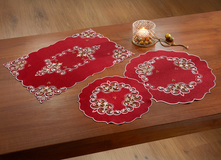 Woontextiel - Tafelkleed met uitgebreid borduurwerk, in Größe 101 (Kleedje, 35 x 50 cm) bis 404 (Kussensloop, 40 x 40 cm), in Farbe ROT Ansicht 1